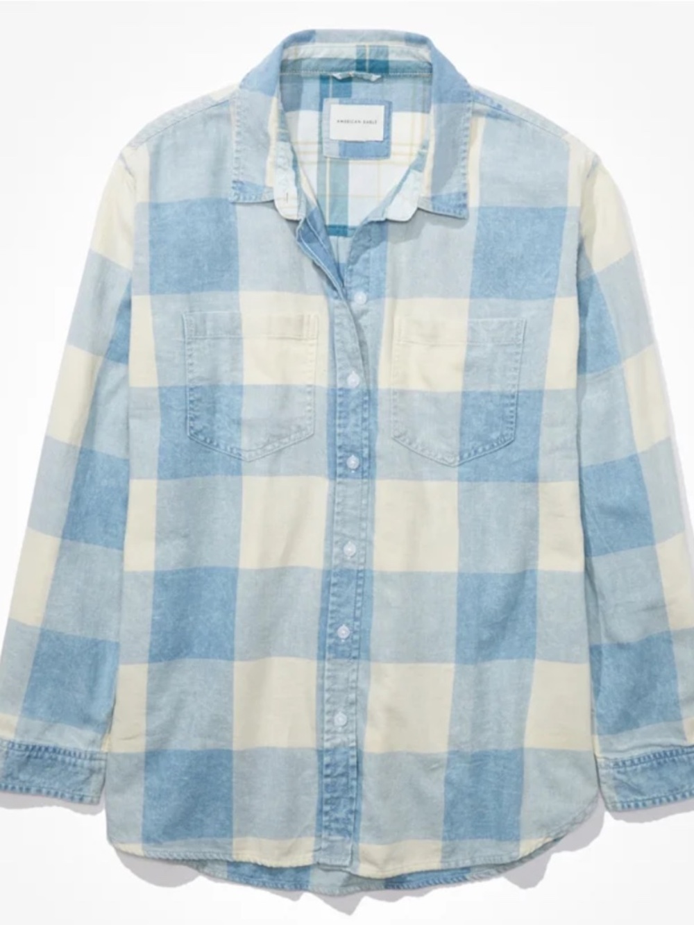 EUC American Eagle Women’s Oversized Flannel Button-Up Shirt Blue Plaid Small - Picture 2 of 10